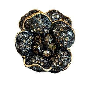 Vintage Joan Rivers Gold Plated Black Pave Glam Rose Ring Size 6